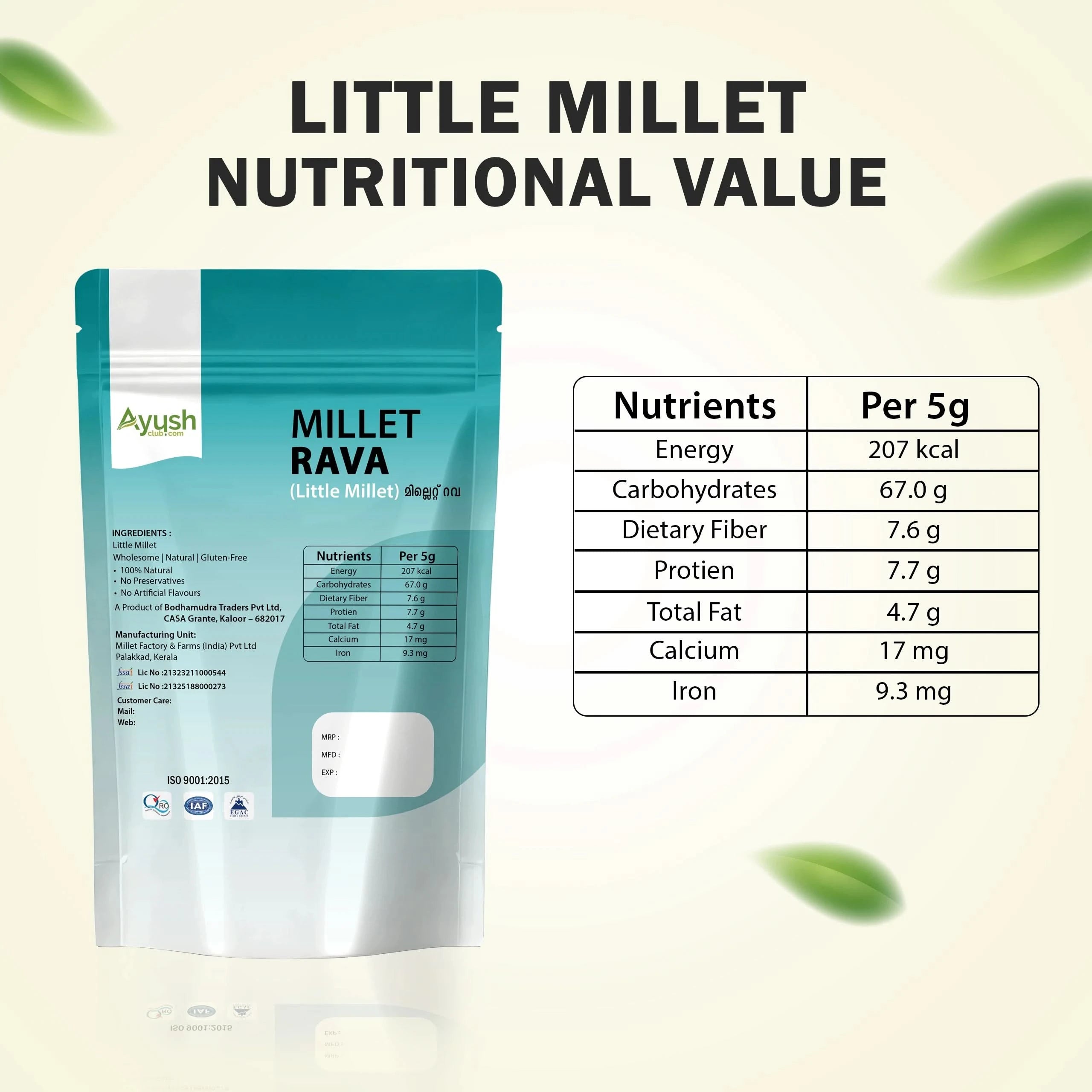 LITTLE MILLET RAVA POWDER -  Healthy Alternative to Sooji – Great for Upma, Pongal & Idli